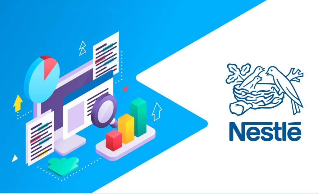 A split image showing digital tools used in different Nestlé divisions