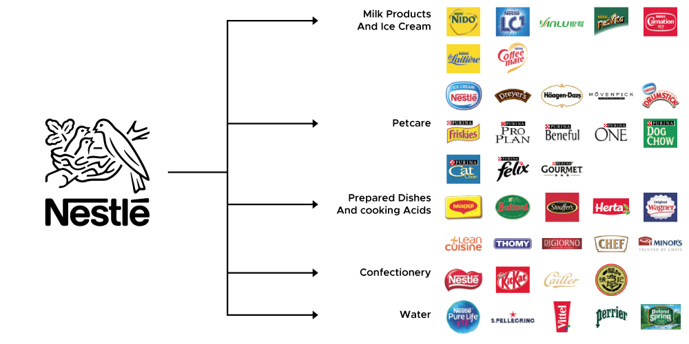 An infographic or map showcasing Nestlé's diverse business units