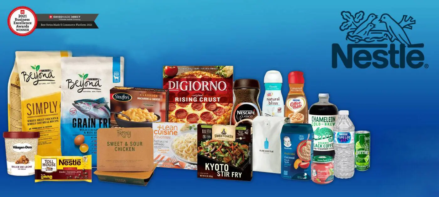 A hero image showing a collage of Nestlé products with a digital overlay