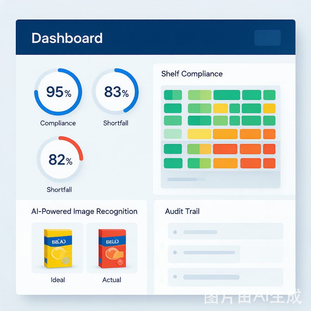 Retail execution software dashboard with AI-powered shelf image recognition analytics - eBest CPG perfect store compliance heatmap