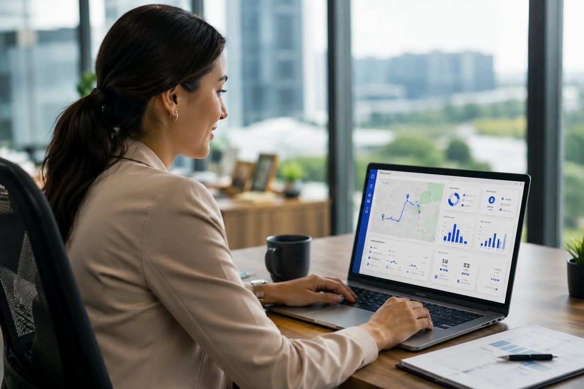 Agentic AI for CPG — manager reviews route-to-market dashboard on a laptop