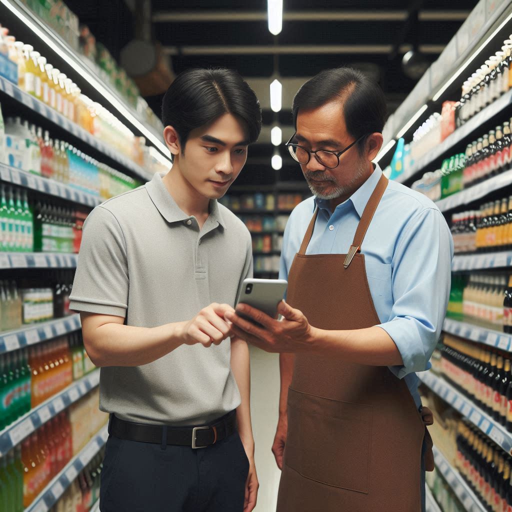 SFA software for CPG companies used by a field rep in a retail aisle
