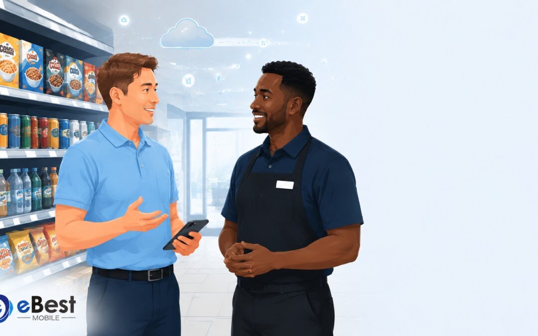 eBest SFA software helping a CPG field sales rep and a store owner in a retail store